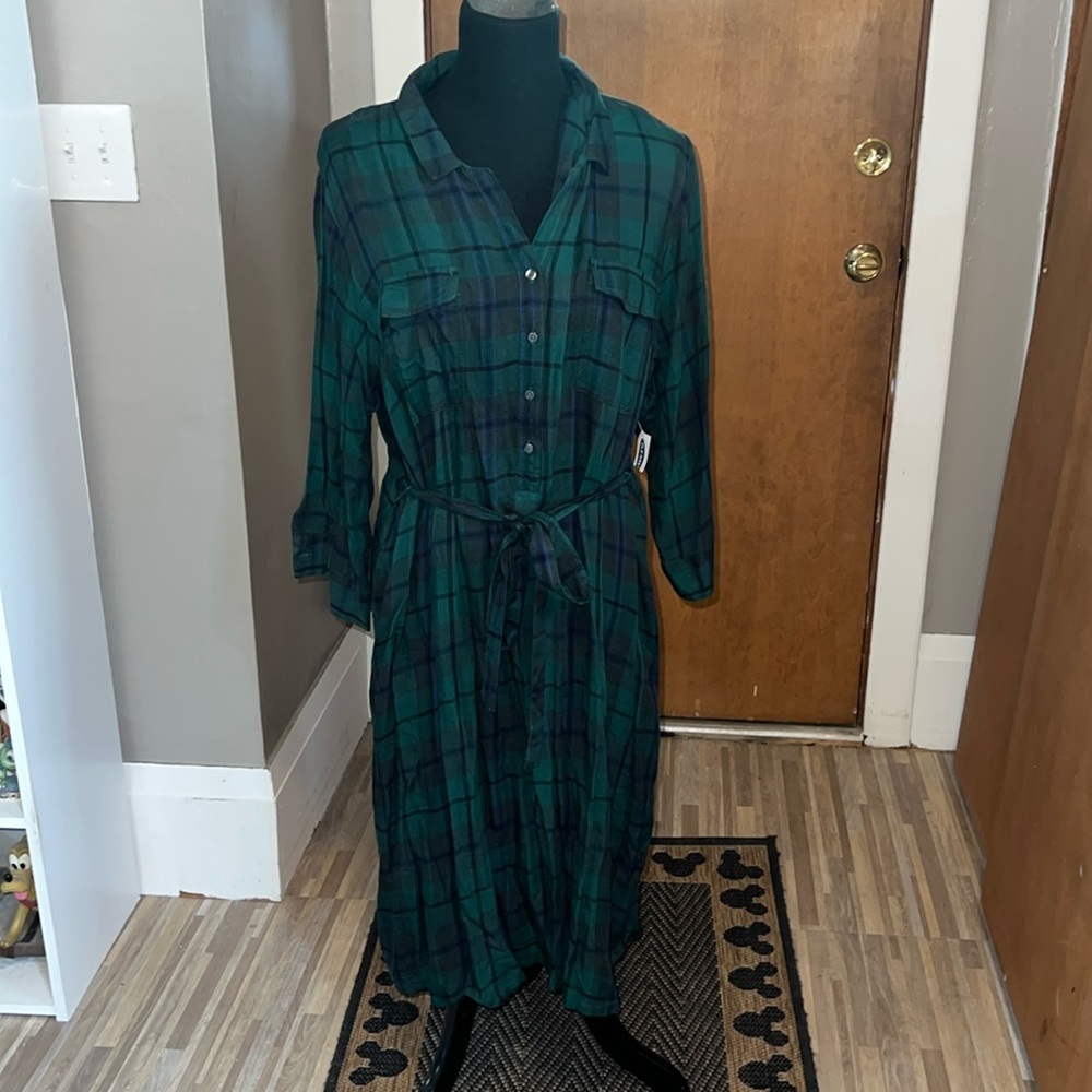 Plaid Green Shirt Dress